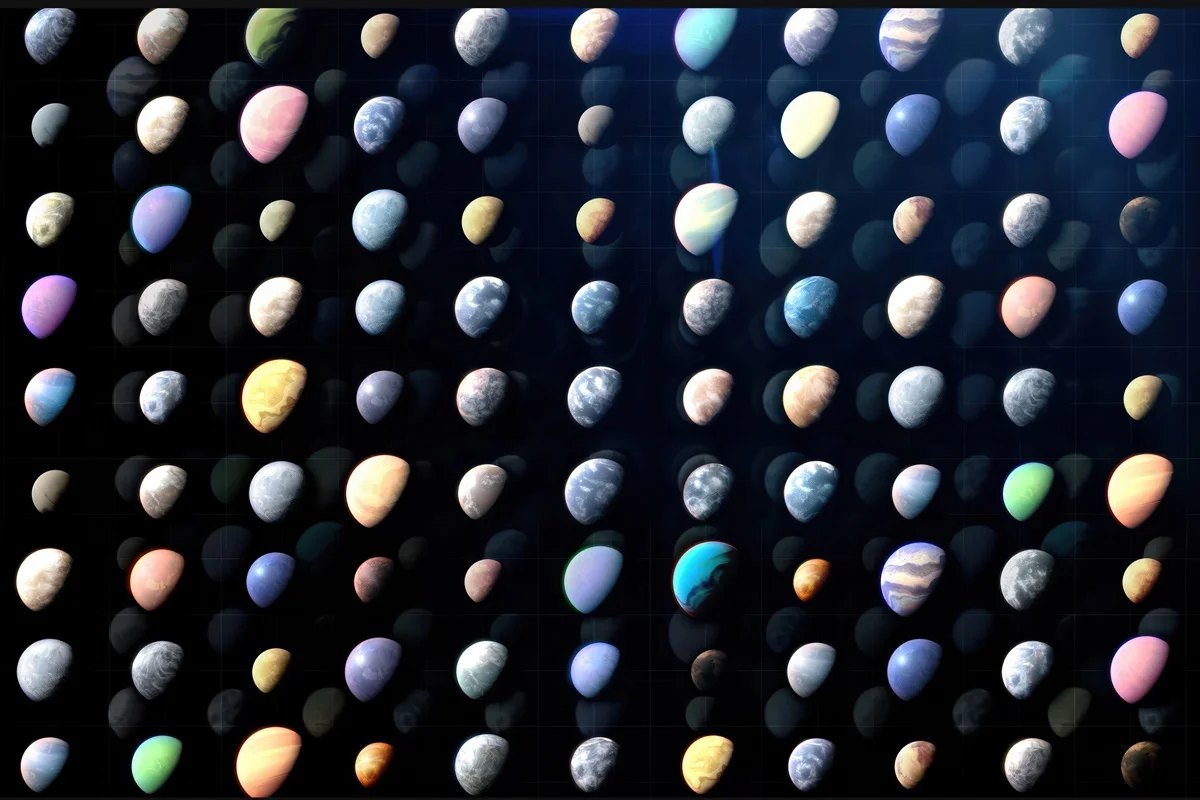 Ilustração de planetas em fileiras