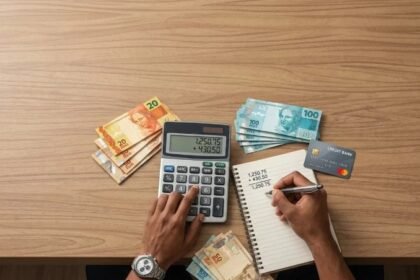 Pessoa fazendo contas com calculadora