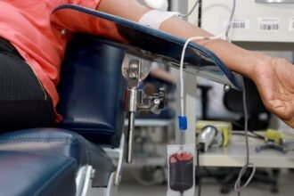 Pessoa doando sangue em hemocentro