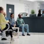Pacientes aguardando atendimento na recepção de uma clínica