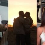 Mari Gonzalez e Pipo Marques se beijam ao pôr do sol