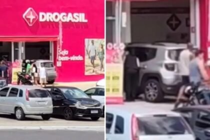 Carro dentro de farmácia no Saboeiro
