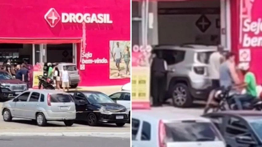 Carro dentro de farmácia no Saboeiro
