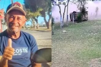 Antônio Bispo dos Santos e imagem de câmera mostrando carro capotado