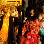 Modelos desfilam looks produzidos com peças de brechó