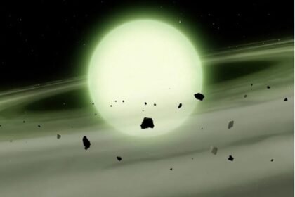 Ilustração de estrela anã branca esverdeada
