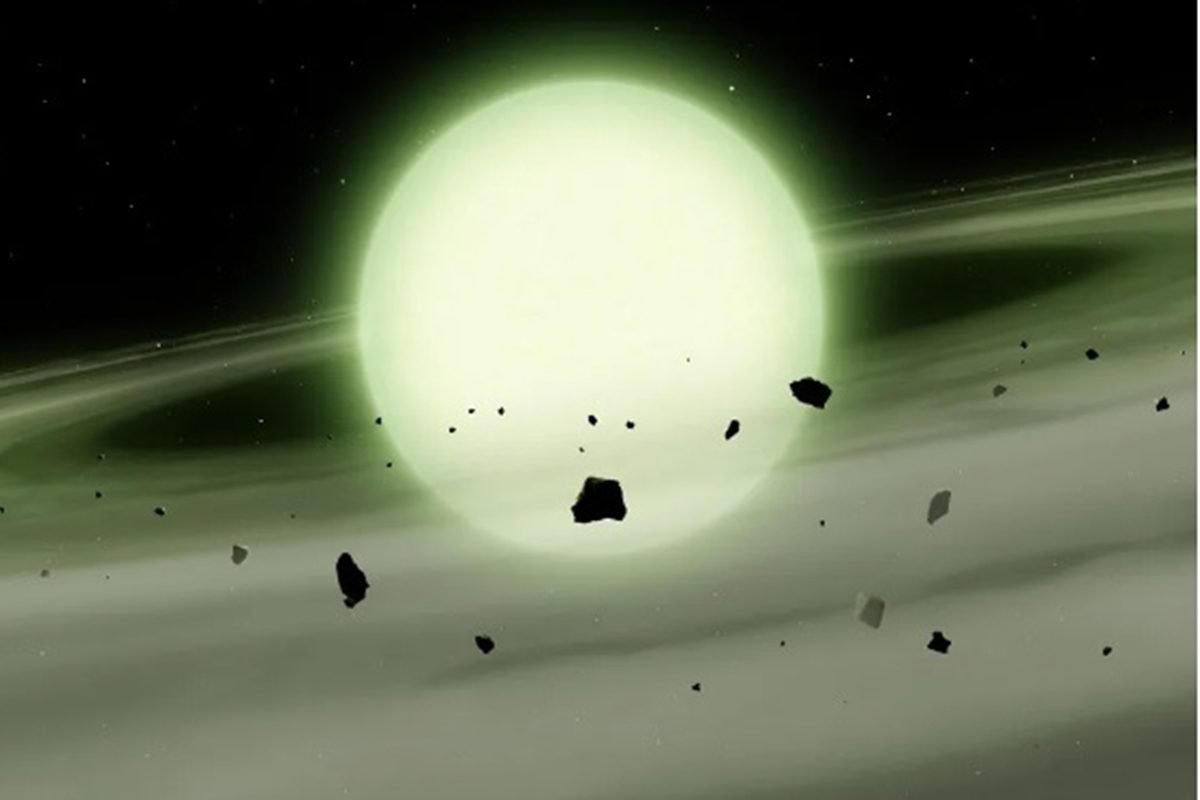 Ilustração de estrela anã branca esverdeada