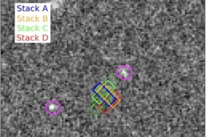 Imagem astronômica com o objeto do sinal destacado